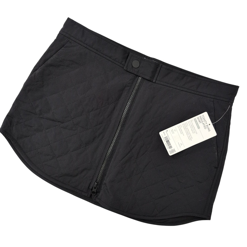 Athleta Toasty Buns Insulated Quilted Skirt Black Zipper Pockets Recycled Size 8